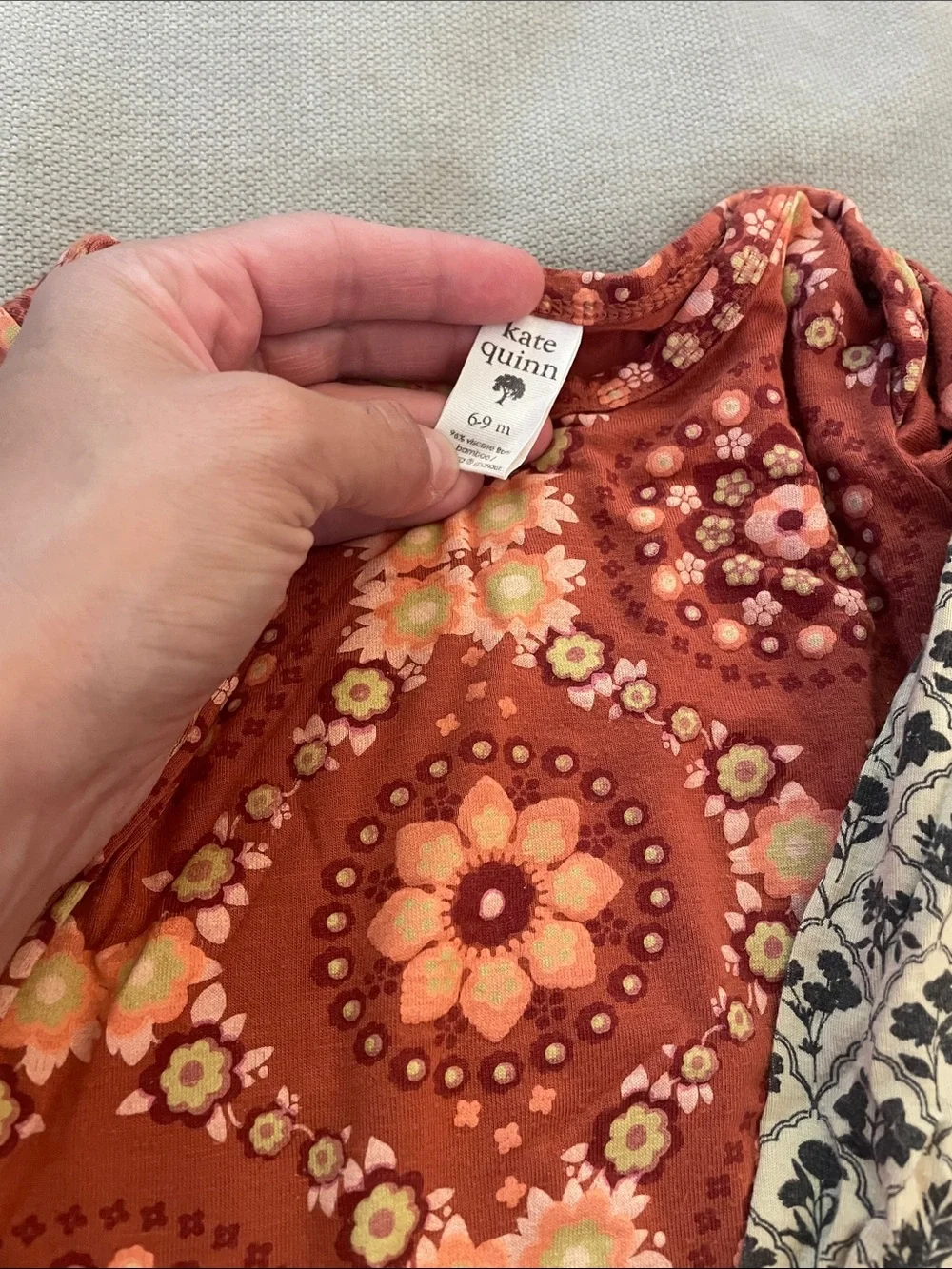 kate quinn Set of Onesies Pajamas Rust Floral and Cream Botanical